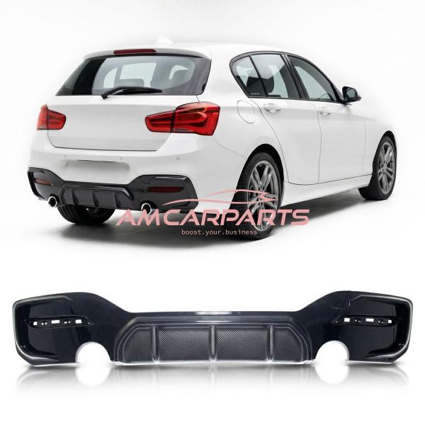 Upgrade Sport Design Heck Diffusor passend für BMW 1er F20 / F21 Facelift 15-19 Carbon-Optik / Hochglanz schwarz