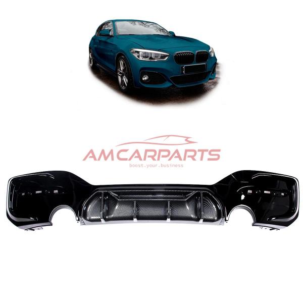 Upgrade Sport Design Heck Diffusor passend für BMW 1er F20 / F21 Facelift 15-19 Carbon-Optik / Hochglanz schwarz