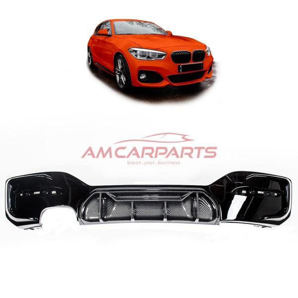Upgrade Sport Design Heck Diffusor passend für BMW 1er F20 / F21 Facelift 15-19 Carbon-Optik / Hochglanz schwarz