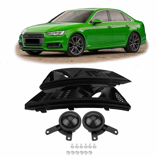 Upgrade Design Nebelscheinwerfer+Gitter Set für Audi A4 B9 16-19 Hochglanz schwarz