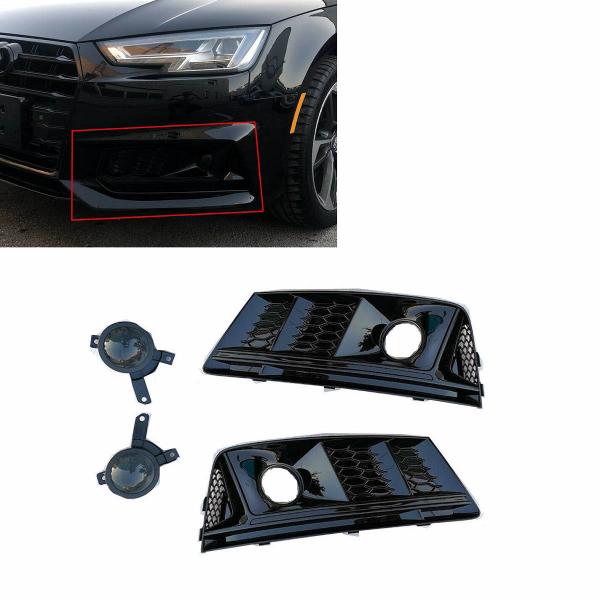Upgrade Design Nebelscheinwerfer+Gitter Set für Audi A4 B9 16-19 Hochglanz schwarz