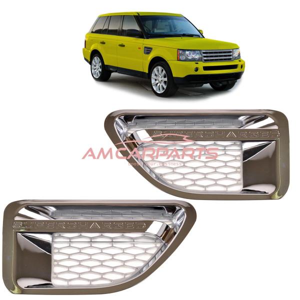Upgrade Lufteinlass / Kotflügel-Blenden Set für Land Rover Range Rover Sport 1 Vor-Facelift 05-09 silber/chrom