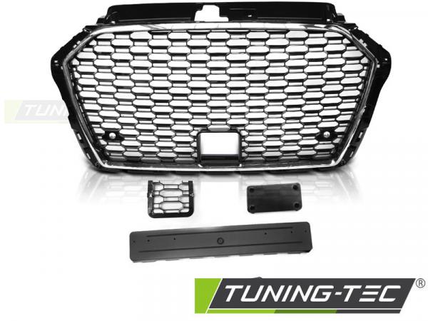 Upgrade Sportgrill / Kühlergrill für Audi A3 8V Facelift 17+  Hochglanz schwarz/chrom in Wabendesign