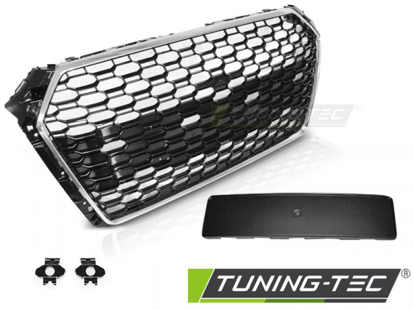 Upgrade Sportgrill / Kühlergrill für Audi A4 B9 (8W) 15-19 chrom/Hochglanz schwarz in Wabendesign mit PDC