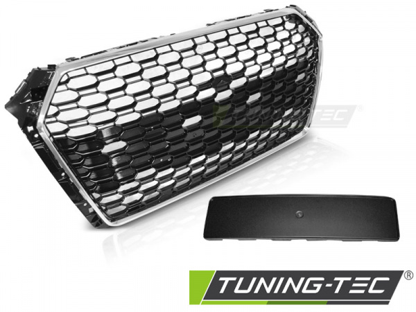 Upgrade Sportgrill / Kühlergrill für Audi A4 B9 (8W) 15-19 chrom/Hochglanz schwarz in Wabendesign