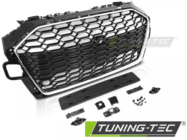 Upgrade Sportgrill / Kühlergrill für Audi A4 B9 (8W) ab 2019 (Facelift) chrom/Hochglanz schwarz in Wabendesign mit PDC