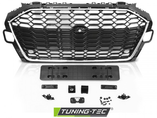 Upgrade Sportgrill / Kühlergrill für Audi A4 B9 (8W) ab 2019 (Facelift) chrom/Hochglanz schwarz in Wabendesign mit PDC