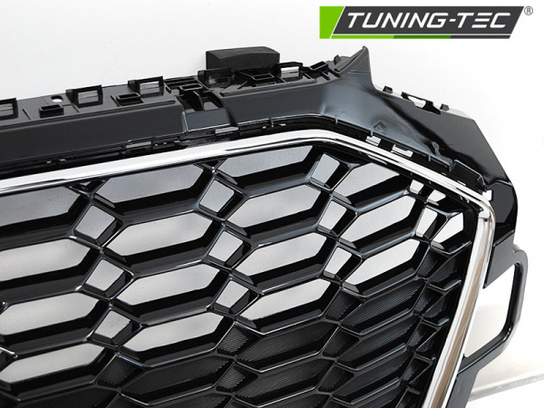 Upgrade Sportgrill / Kühlergrill für Audi A4 B9 (8W) ab 2019 (Facelift) chrom/Hochglanz schwarz in Wabendesign mit PDC