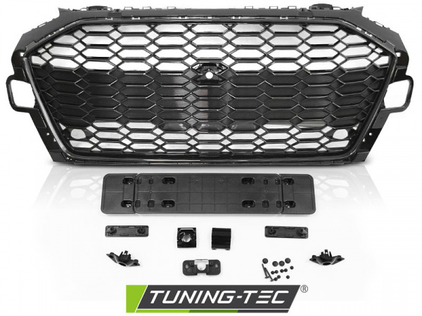 Upgrade Sportgrill / Kühlergrill für Audi A4 B9 (8W) ab 2019 (Facelift) Hochglanz schwarz in Wabendesign mit PDC