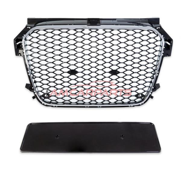 Upgrade Sportgrill / Kühlergrill für Audi A1 8X 10-14 Hochglanz Schwarz / Chrom in Wabendesign