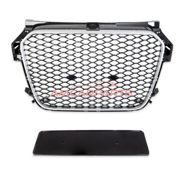 Upgrade Sportgrill / Kühlergrill für Audi A1 8X 10-14 Hochglanz Schwarz / Silber in Wabendesign