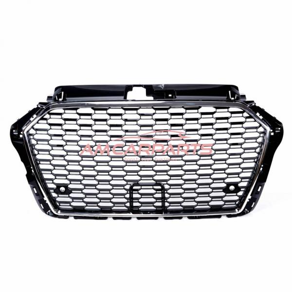 Upgrade Sportgrill / Kühlergrill für Audi A3 8V Facelift 16-20 Hochglanz Schwarz / Chrom in Wabendesign