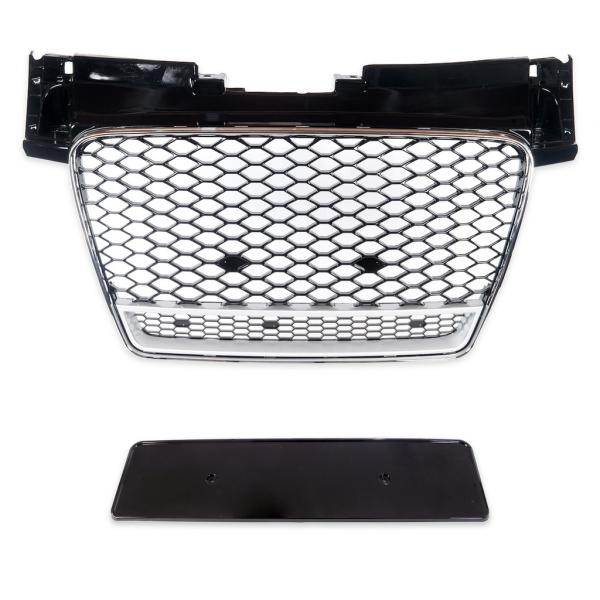Upgrade "Plus" Sportgrill / Kühlergrill für Audi TT 8J Coupe/Roadster 06-14 Hochglanz Schwarz / Silber in Wabendesign