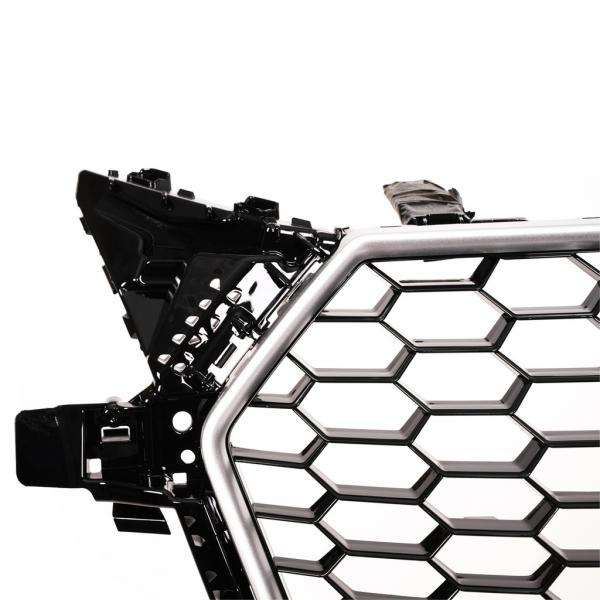 Upgrade "Plus" Sportgrill / Kühlergrill für Audi TT 8S Coupe/Cabrio/Roadster 14-18 Silber / Hochglanz Schwarz in Wabendesign