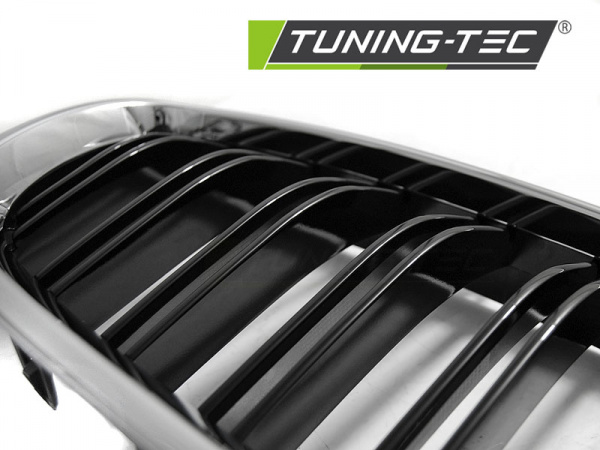 Upgrade Sportgrill Nieren für BMW 5er F10/F11 Limousine/Touring 10-16 chrom/Hochglanz schwarz in Doppelsteg Design