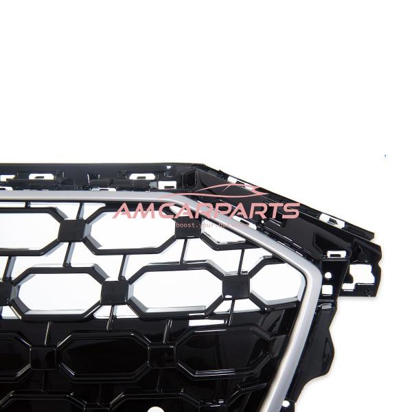 Upgrade Sportgrill / Kühlergrill für Audi A3 8Y 20+ Hochglanz Schwarz / Matt Silber in Wabendesign