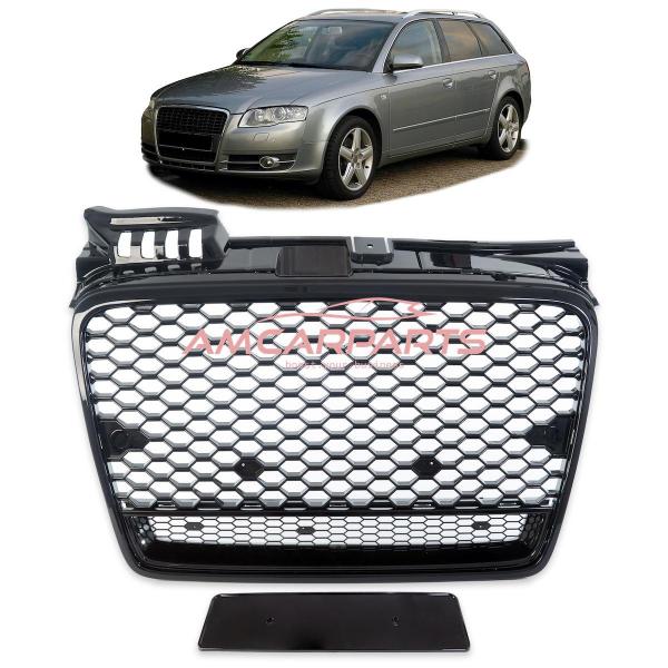 Upgrade "Plus" Sportgrill / Kühlergrill für Audi A4 B7 8E 04-07 Hochglanz Schwarz in Wabendesign