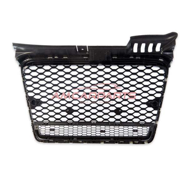 Upgrade "Plus" Sportgrill / Kühlergrill für Audi A4 B7 8E 04-07 Hochglanz Schwarz / Matt Silber in Wabendesign