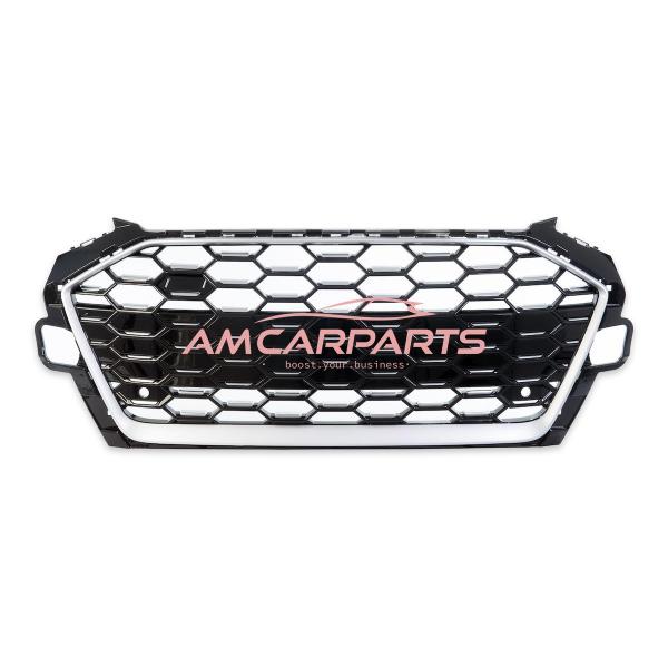 Upgrade Sportgrill / Kühlergrill für Audi A4 B9 8W Facelift 20-24 Hochglanz Schwarz / Matt Silber in Wabendesign