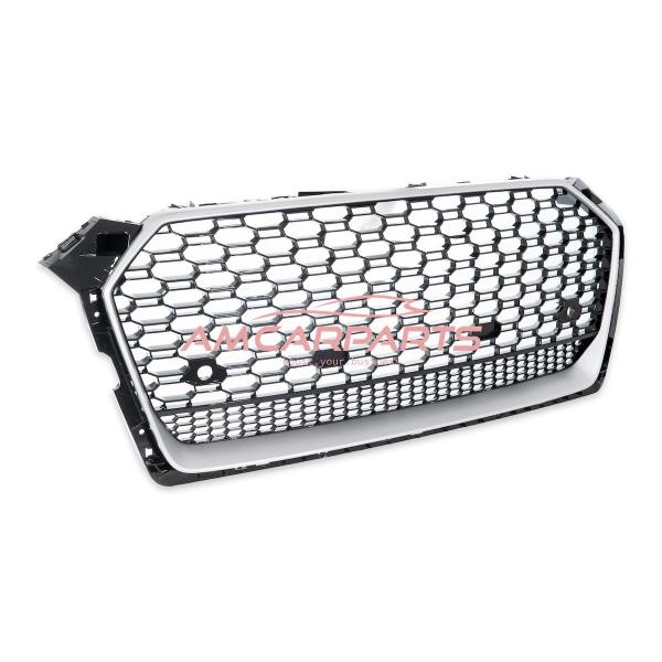 Upgrade "Plus" Sportgrill / Kühlergrill für Audi A5 F5 Vor-Facelift 16-20 Hochglanz Schwarz / Matt Silber in Wabendesign