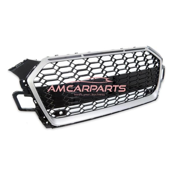 Upgrade Sportgrill / Kühlergrill für Audi A5 F5 Facelift 20-24 Hochglanz Schwarz / Matt Silber in Wabendesign