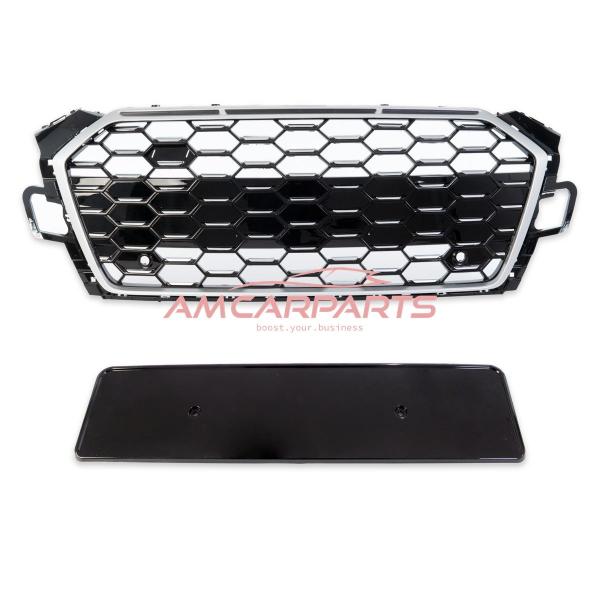 Upgrade Sportgrill / Kühlergrill für Audi A5 F5 Facelift 20-24 Hochglanz Schwarz / Matt Silber in Wabendesign