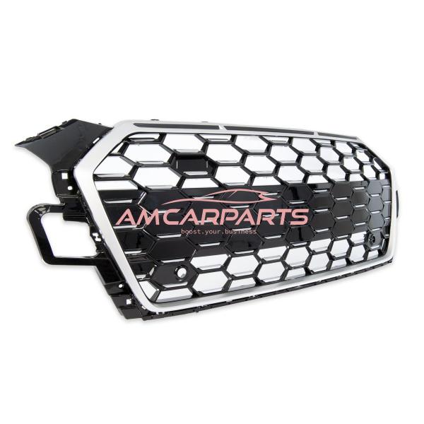 Upgrade Sportgrill / Kühlergrill für Audi A5 F5 Facelift 20-24 Hochglanz Schwarz / Matt Silber in Wabendesign