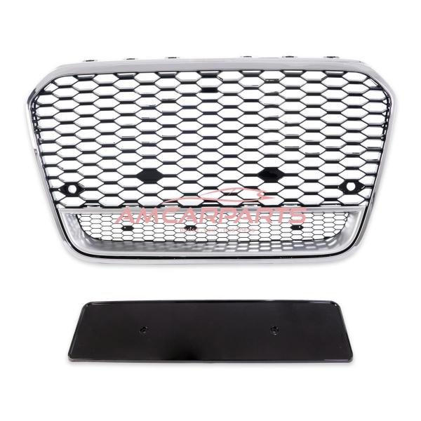 Upgrade "Plus" Sportgrill / Kühlergrill für Audi A6 C7 4G 11-14 Hochglanz Schwarz / Matt Silber / Chrom in Wabendesign