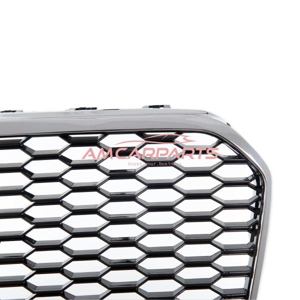 Upgrade "Plus" Sportgrill / Kühlergrill für Audi A6 C7 4G 11-14 Hochglanz Schwarz / Matt Silber / Chrom in Wabendesign