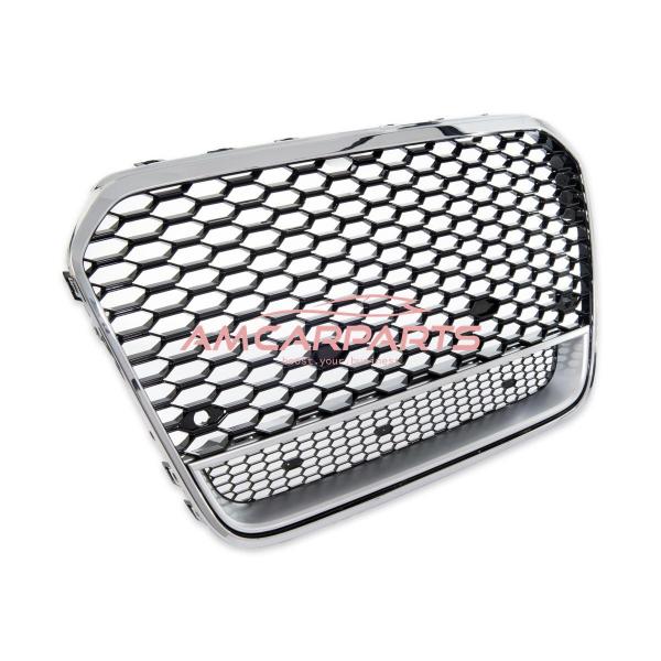 Upgrade "Plus" Sportgrill / Kühlergrill für Audi A6 C7 4G 11-14 Hochglanz Schwarz / Matt Silber / Chrom in Wabendesign