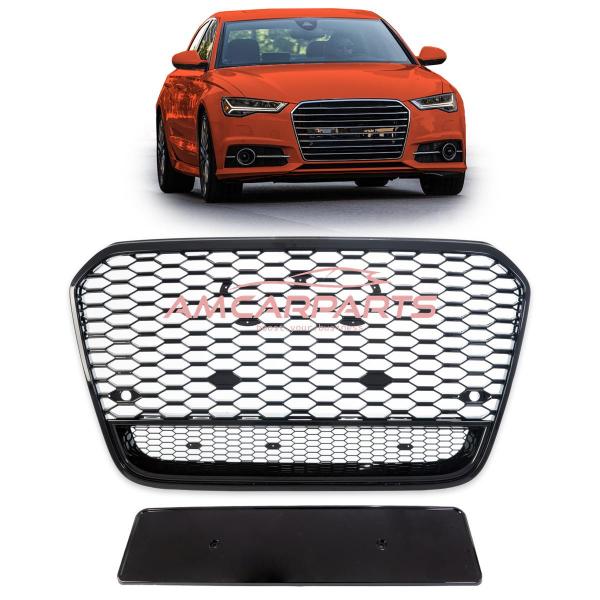 Upgrade "Plus" Sportgrill / Kühlergrill für Audi A6 C7 4G Facelift 15-18 Hochglanz Schwarz in Wabendesign