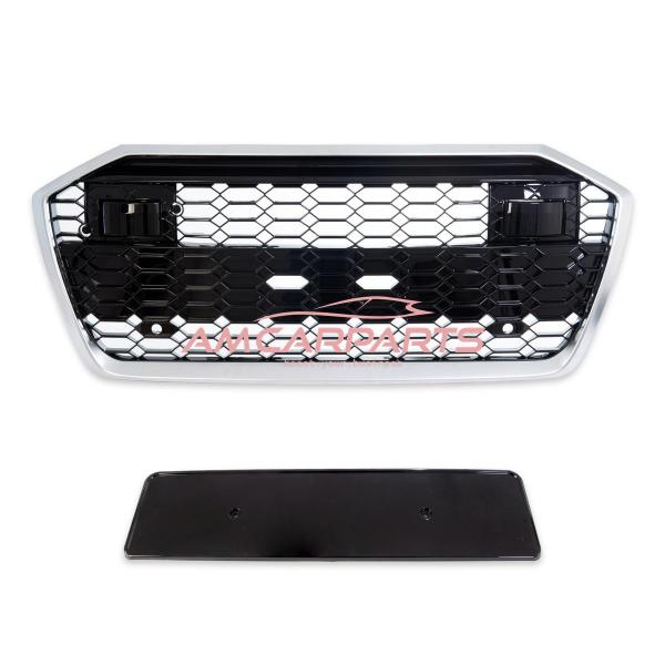 Upgrade Sportgrill / Kühlergrill für Audi A6 C8 4A 18-24 Hochglanz Schwarz / Matt Silber in Wabendesign