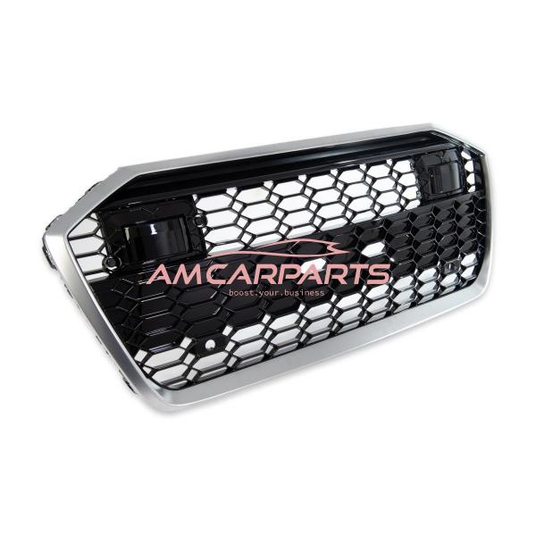 Upgrade Sportgrill / Kühlergrill für Audi A6 C8 4A 18-24 Hochglanz Schwarz / Matt Silber in Wabendesign