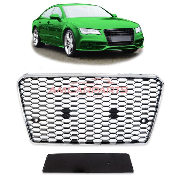 Upgrade Sportgrill / Kühlergrill für Audi A7 4G 10-14 Hochglanz Schwarz / Chrom in Wabendesign