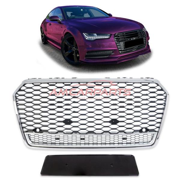 Upgrade "Plus" Sportgrill / Kühlergrill für Audi A7 4G Facelift 14-18 Hochglanz Schwarz / Chrom in Wabendesign