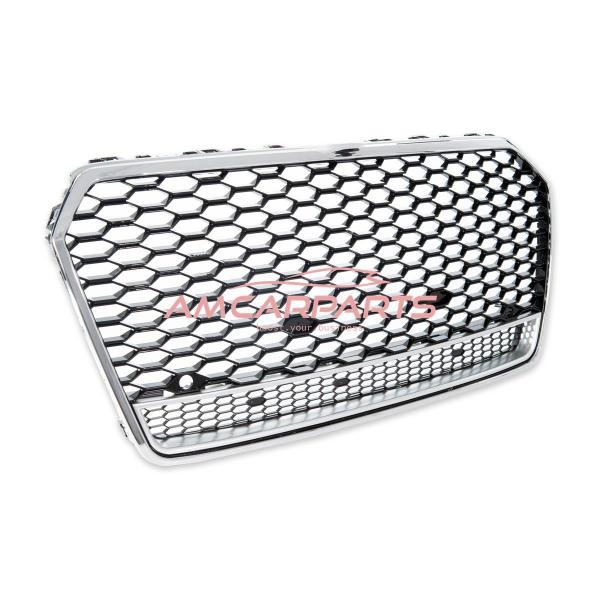 Upgrade "Plus" Sportgrill / Kühlergrill für Audi A7 4G Facelift 14-18 Hochglanz Schwarz / Chrom in Wabendesign