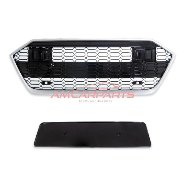 Upgrade Sportgrill / Kühlergrill für Audi A7 4K 18-24 Hochglanz Schwarz / Matt Silber in Wabendesign