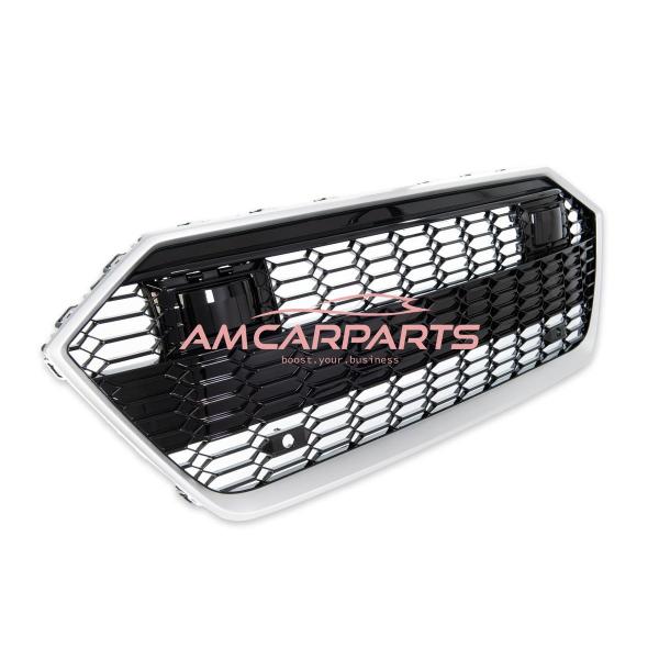 Upgrade Sportgrill / Kühlergrill für Audi A7 4K 18-24 Hochglanz Schwarz / Matt Silber in Wabendesign