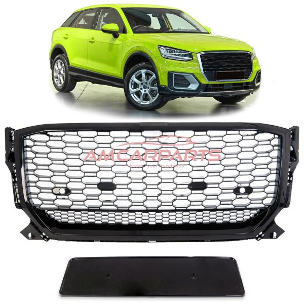 Upgrade "Plus" Sportgrill / Kühlergrill für Audi Q2 GA Vor-Facelift 16-20 Hochglanz Schwarz in Wabendesign