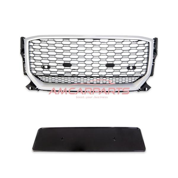 Upgrade "Plus" Sportgrill / Kühlergrill für Audi Q2 GA Vor-Facelift 16-20 Hochglanz Schwarz / Matt Silber in Wabendesign