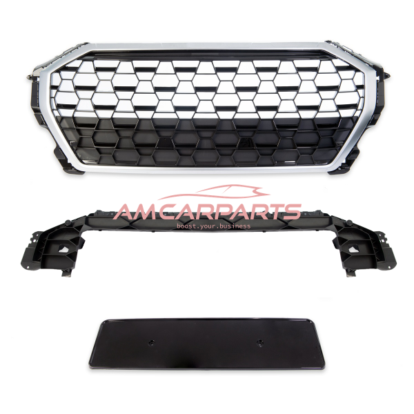 Upgrade Sportgrill / Kühlergrill für Audi Q3 F3 18+ Hochglanz Schwarz / Matt Silber in Wabendesign