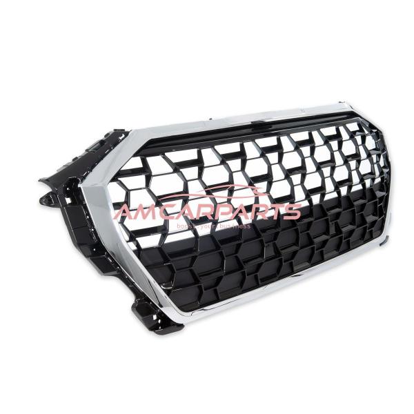 Upgrade Sportgrill / Kühlergrill für Audi Q3 F3 19+ Hochglanz Schwarz / Chrom in Wabendesign