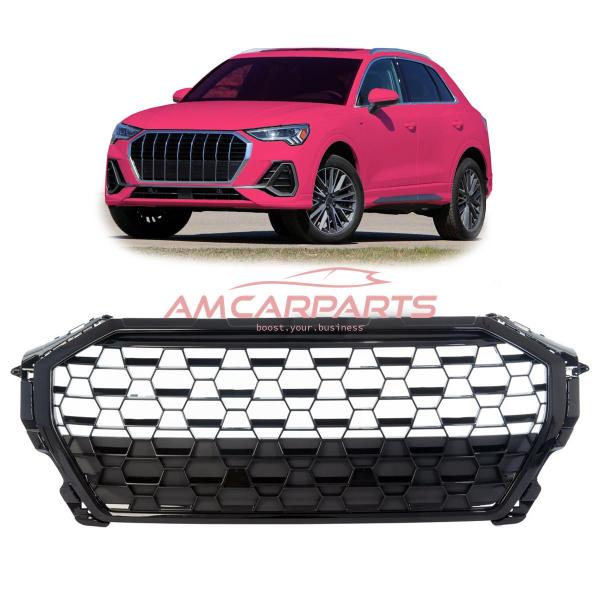 Upgrade Sportgrill / Kühlergrill für Audi Q3 F3 18+ Hochglanz Schwarz in Wabendesign