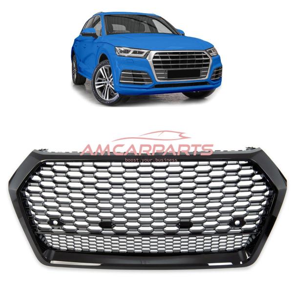 Upgrade "Plus" Sportgrill / Kühlergrill für Audi Q5 FY 17-20 Hochglanz Schwarz in Wabendesign