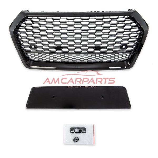Upgrade "Plus" Sportgrill / Kühlergrill für Audi Q5 FY 17-20 Hochglanz Schwarz in Wabendesign