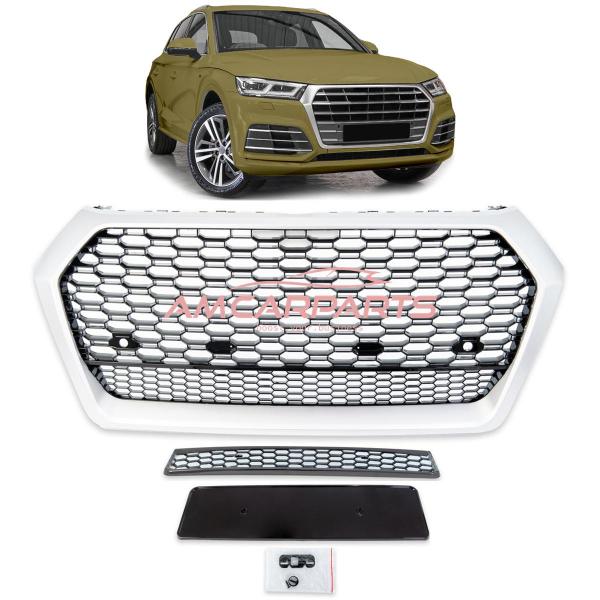 Upgrade "Plus" Sportgrill / Kühlergrill für Audi Q5 FY 17-20 Hochglanz Schwarz / Matt Silber in Wabendesign