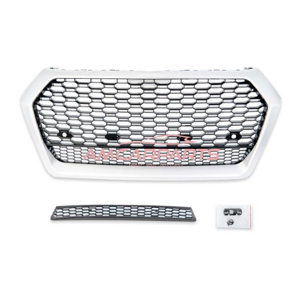 Upgrade "Plus" Sportgrill / Kühlergrill für Audi Q5 FY 17-20 Hochglanz Schwarz / Matt Silber in Wabendesign