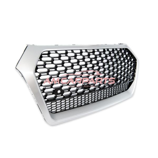 Upgrade "Plus" Sportgrill / Kühlergrill für Audi Q5 FY 17-20 Hochglanz Schwarz / Matt Silber in Wabendesign