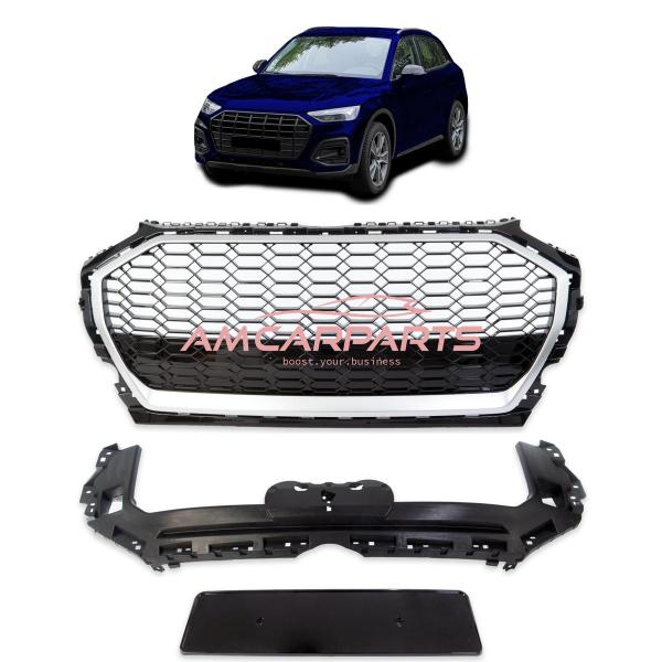 Upgrade Sportgrill / Kühlergrill für Audi Q5 FY Facelift 20+ Hochglanz Schwarz / Matt Silber in Wabendesign