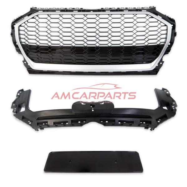 Upgrade Sportgrill / Kühlergrill für Audi Q5 FY Facelift 20+ Hochglanz Schwarz / Matt Silber in Wabendesign